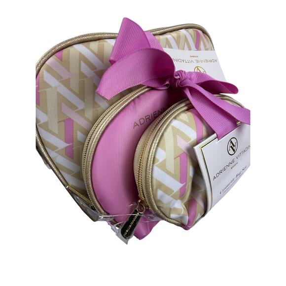 NEW Adrienne Vittadini Travel Cosmetic Bag Trio Pink Beige Bows Design - Picture 2 of 11